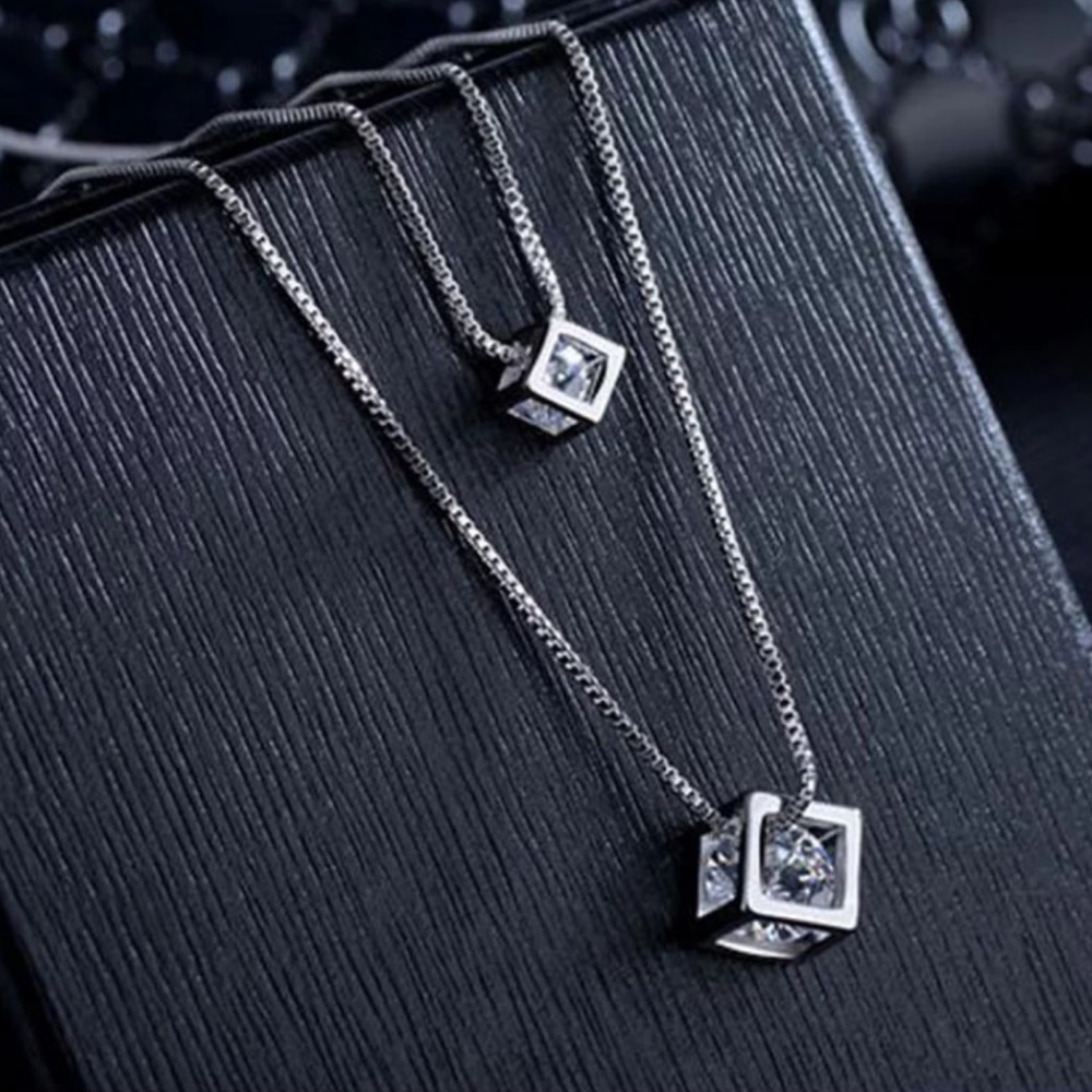 Sterling Silver 925 Double Cube Necklace